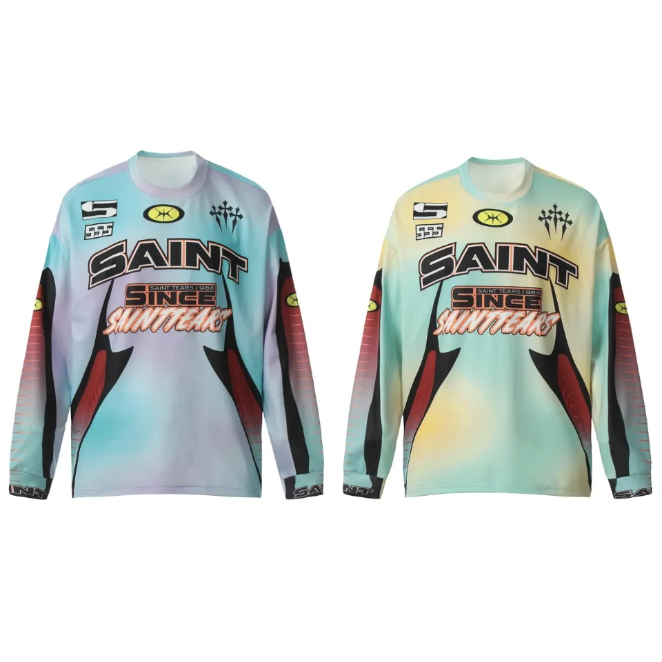 Saint michael tears all-over printed long-sleeved vintage autumn and winter T-shirt Style number: 117 Size: M L XL Wholesale price: 136 Color: blue yellow